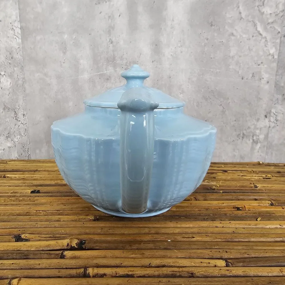 Vintage 40s Hall Birch Light Blue‎ Spice Teapot Darby Pattern Victorian Style